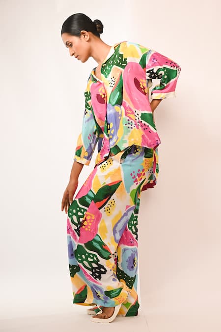 Rimi Nayak Multi Color Viscose, Crepe Multicolour Floral Printed Trouser 