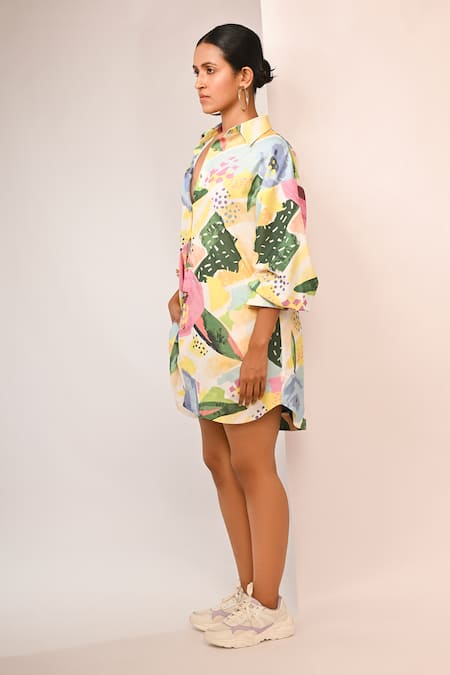 Rimi Nayak_Multi Color Polyester, Rayon Collared Floral Printed Relaxed Shirt _Online_at_Aza_Fashions