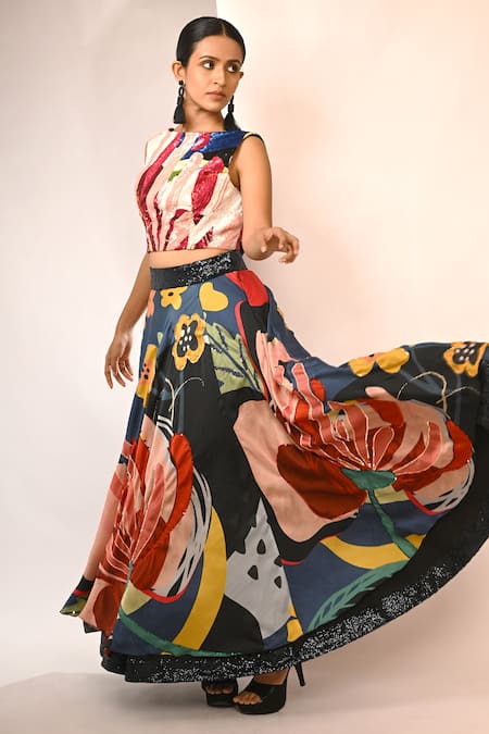 Rimi Nayak Floral Printed Skirt & Crop Top Set 