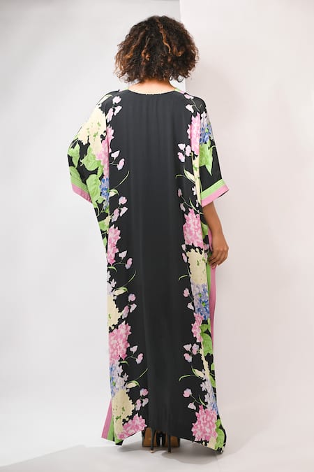 Rimi Nayak Floral Printed Black Kaftan with Beads 