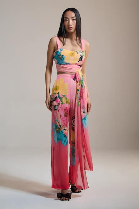 THE IASO Pink Square Neck Tropical Bloom Bustier 