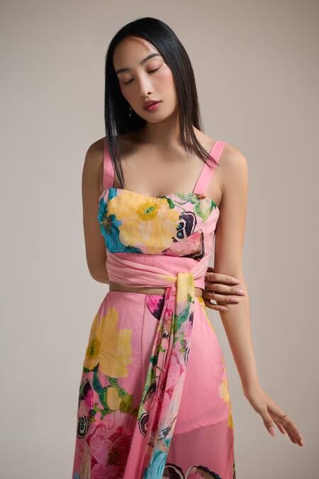 Buy_The Iaso_Pink Square Neck Tropical Bloom Bustier _Online_at_Aza_Fashions