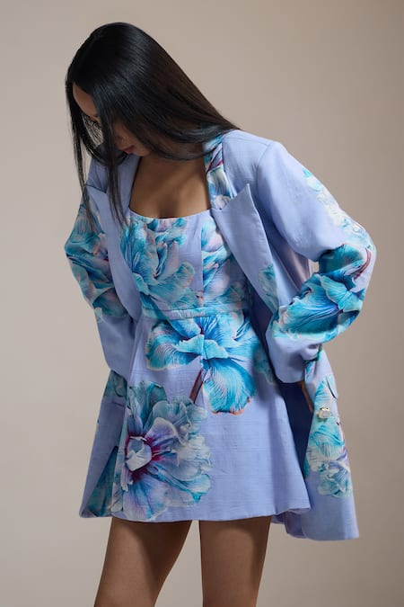 The Iaso_Lavender Floral Print Blazer Jacket _Online_at_Aza_Fashions