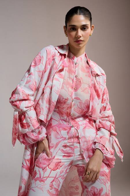 Buy_The Iaso_ Floral Print Blush Canopy Coat _Online_at_Aza_Fashions