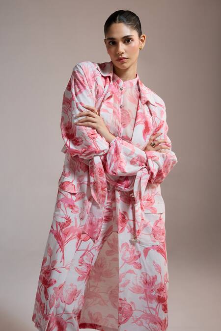 Shop_The Iaso_ Floral Print Blush Canopy Coat _Online_at_Aza_Fashions