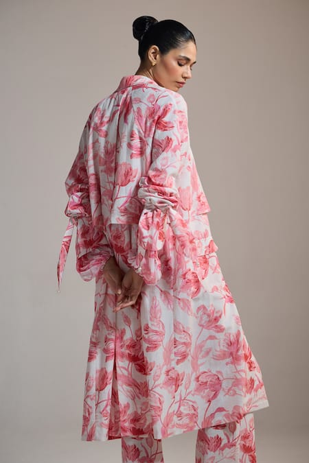 Shop_The Iaso_White Floral Print Peony Path Pants _at_Aza_Fashions