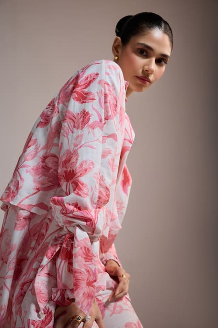 The Iaso_White Floral Print Peony Path Pants _Online_at_Aza_Fashions