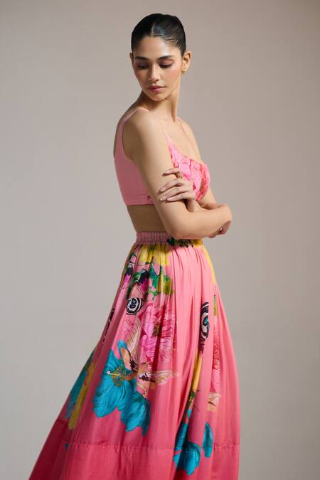 The Iaso_Pink Silk, Chanderi Square Neck Petal Radiance Crop Top _Online_at_Aza_Fashions