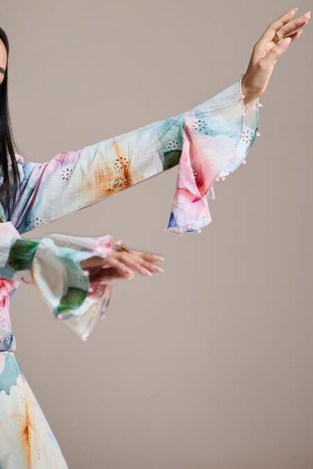 The Iaso_Multi Color Square Neck Pastel Bloom Tiered Midi Dress _Online_at_Aza_Fashions