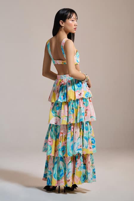 Shop_The Iaso_Yellow Sunburst Garden Tiered Skirt _at_Aza_Fashions