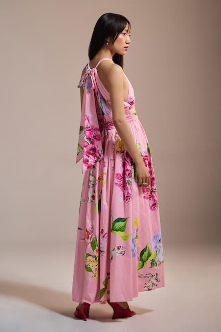Shop_The Iaso_Pink Halter Neck Blossom Breeze Maxi Dress _at_Aza_Fashions