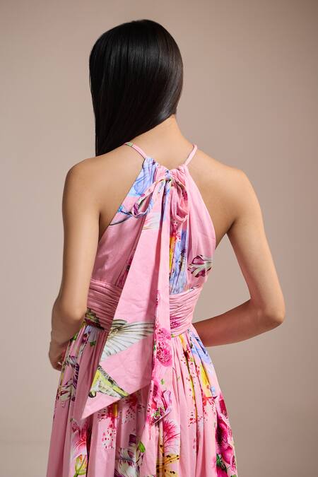 The Iaso_Pink Halter Neck Blossom Breeze Maxi Dress _Online_at_Aza_Fashions