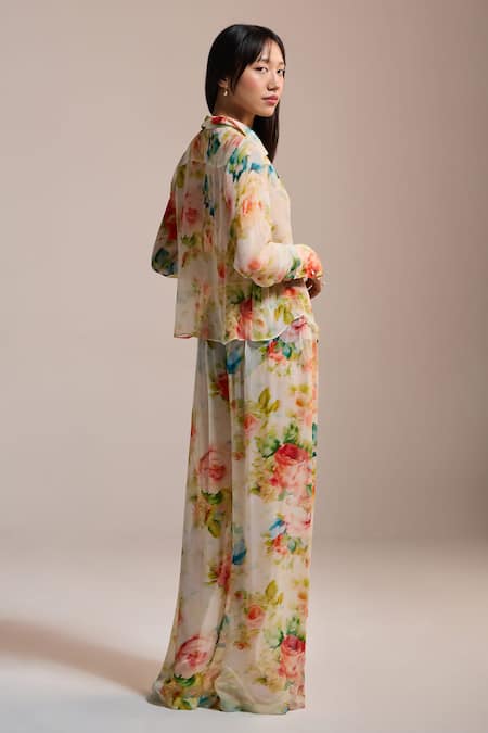 Shop The Iaso Yellow Chiffon Watercolor Garden Wide-leg Pants at Aza Fashions Shop_The Iaso_Yellow Chiffon Watercolor Garden Wide-leg Pants _at_Aza_Fashions