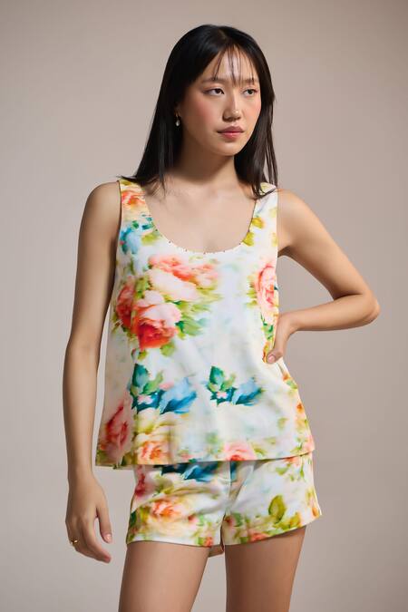 Buy The Iaso Yellow Watercolor Bloom Lounge Shorts Online at Aza Fashions Buy_The Iaso_Yellow Watercolor Bloom Lounge Shorts _Online_at_Aza_Fashions