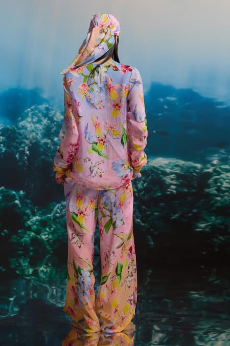Shop_The Iaso_Pink Organza Pastel Floral Print Pants _at_Aza_Fashions