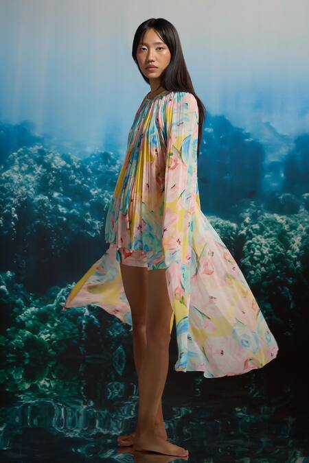 The Iaso_Yellow Sunset Reef Cape Top _Online_at_Aza_Fashions