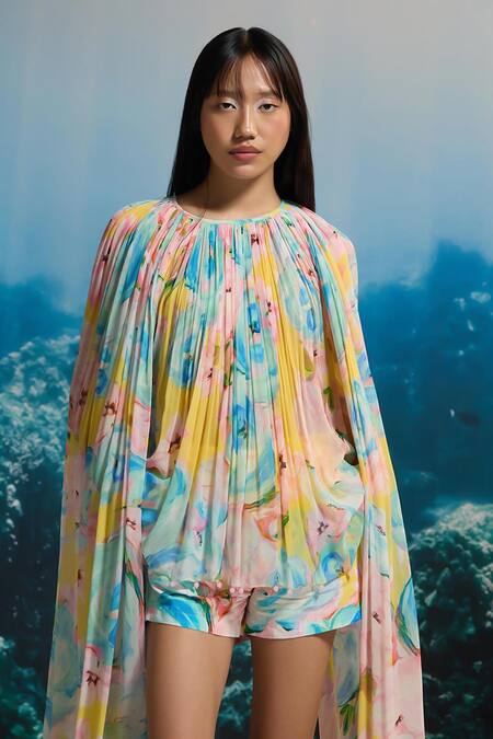 Buy_The Iaso_Yellow Sunset Reef Cape Top _Online_at_Aza_Fashions