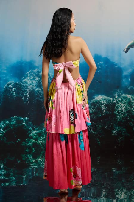 The Iaso Hibiscus Sunset Strapless Dress 
