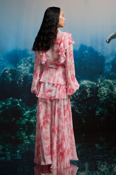 The Iaso Coral Petal Slit Maxi Skirt 