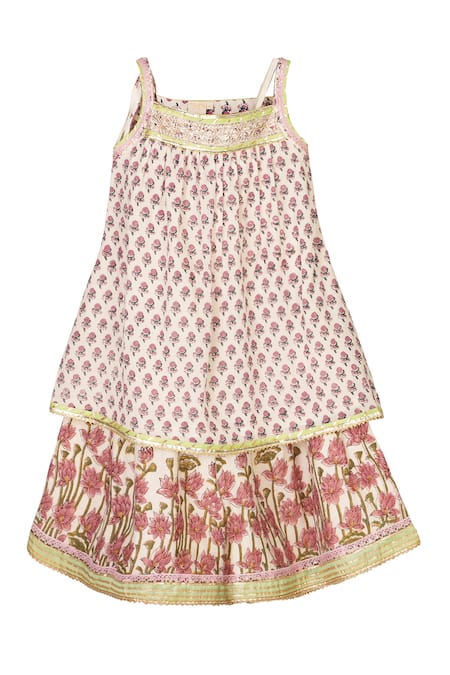 Minime Organics Block Printed A-line Kurta & Sharara Set 