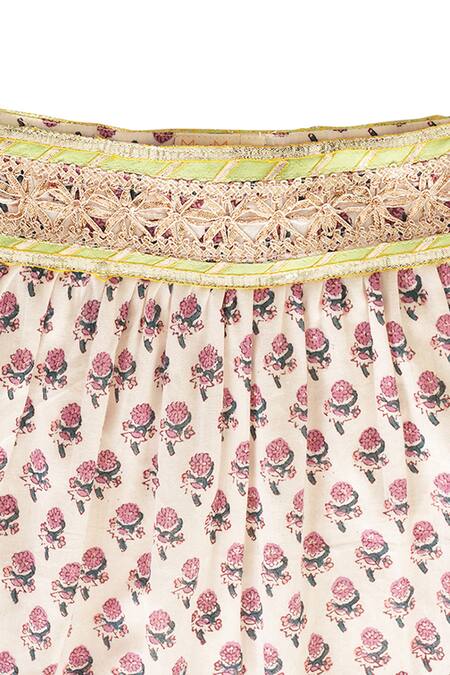 Buy_Minime Organics_Cream Cotton Gota Patti Block Printed A-line Kurta And Sharara Set _Online_at_Aza_Fashions