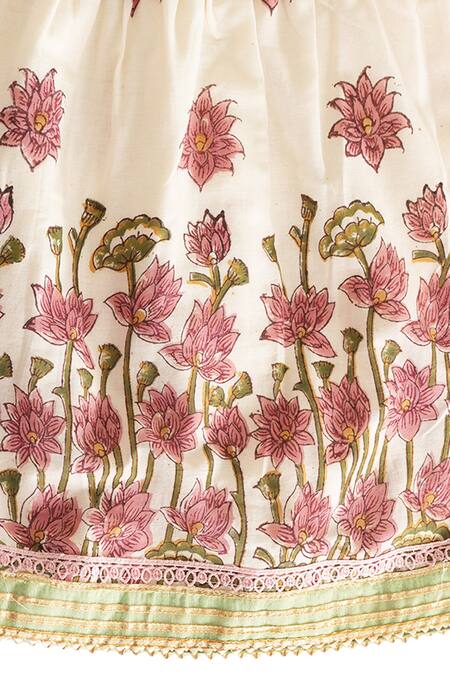 Shop_Minime Organics_Cream Cotton Gota Patti Block Printed A-line Kurta And Sharara Set _Online_at_Aza_Fashions