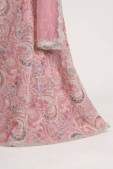 Buy_Minime Organics_Pink Georgette, Net Lace Light Embroidered Lehenga Set_Online_at_Aza_Fashions