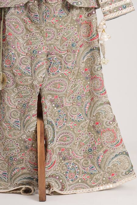 Buy_Minime Organics_Green Georgette, Cotton, Shantoon Lace Embroidered Crop Top And Palazzo Set _Online_at_Aza_Fashions