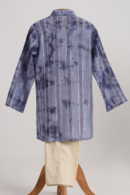 Minime Organics Blue Cotton Lurex Kurta & Pyjama Set 