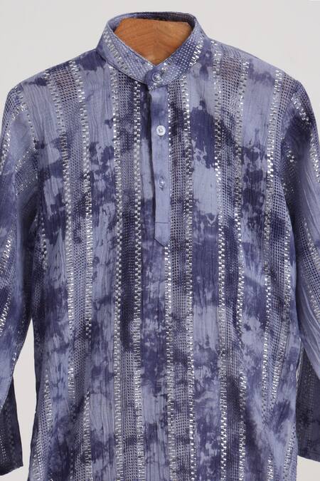 Minime Organics_Blue Cotton Lurex Kurta And Pyjama Set _Online_at_Aza_Fashions