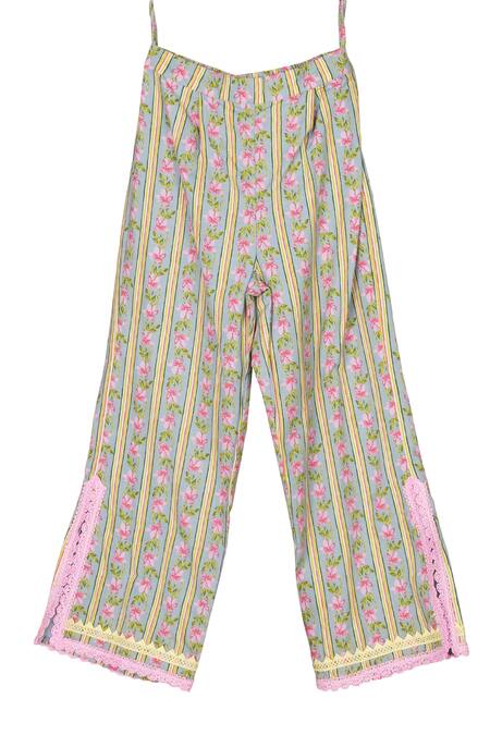 Minime Organics_Blue Cotton Lace Light Block Printed Kurta And Palazzo Set _Online_at_Aza_Fashions