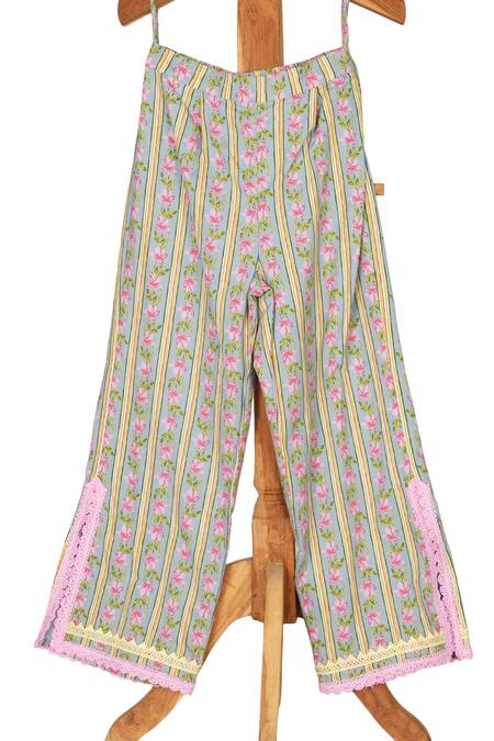 Shop_Minime Organics_Blue Cotton Lace Light Block Printed Kurta And Palazzo Set _Online_at_Aza_Fashions