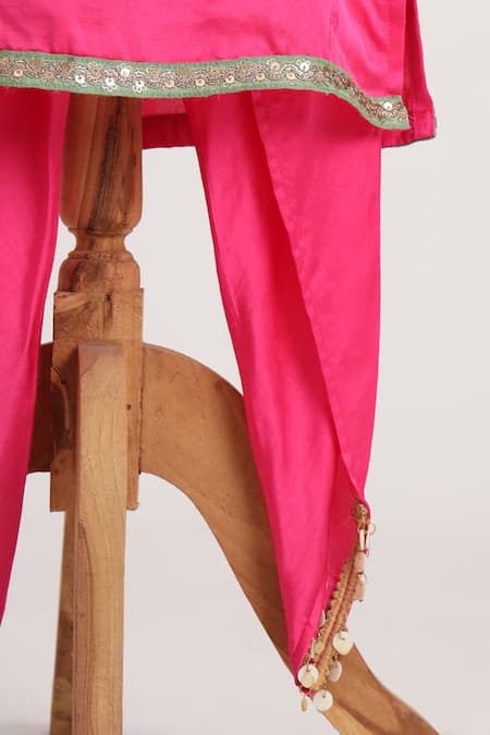 Buy_Minime Organics_Pink Silk Embroidery, Lace Kurta And Dhoti Pant Set _Online_at_Aza_Fashions