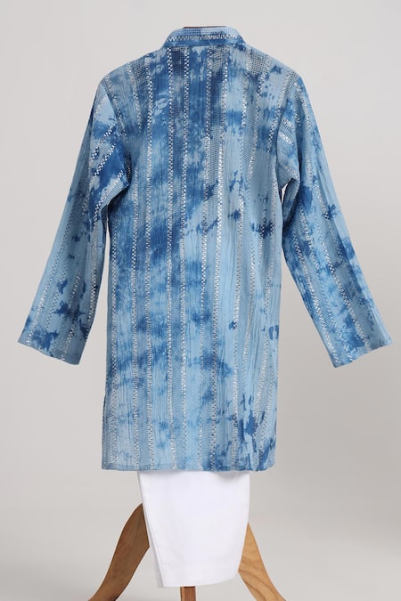 Minime Organics Blue Cotton Lurex Kurta & Pyjama Set 