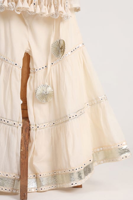 Minime Organics_Cream Cotton Faux Diamonds, Tassels Mirror Embroidered Sharara Set _Online_at_Aza_Fashions