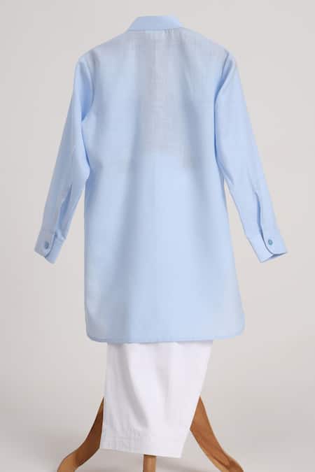 Minime Organics Light Blue Cotton Pathani Kurta Set 