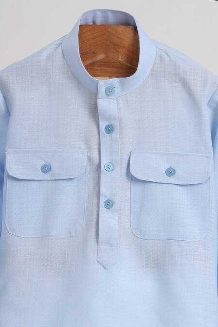 Minime Organics_Blue Cotton Light Pathani Kurta Set _Online_at_Aza_Fashions
