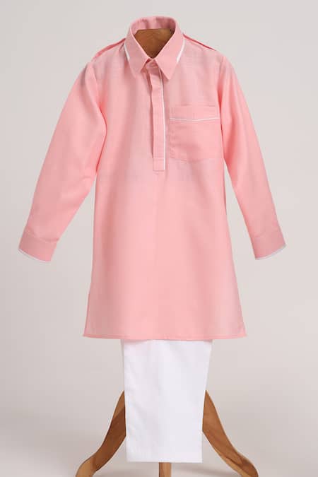 Minime Organics Pink Cotton Light Pathani Kurta And Salwar Set 