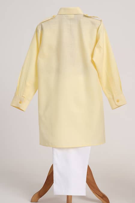 Minime Organics Light Yellow Pathani Kurta & Salwar Set 