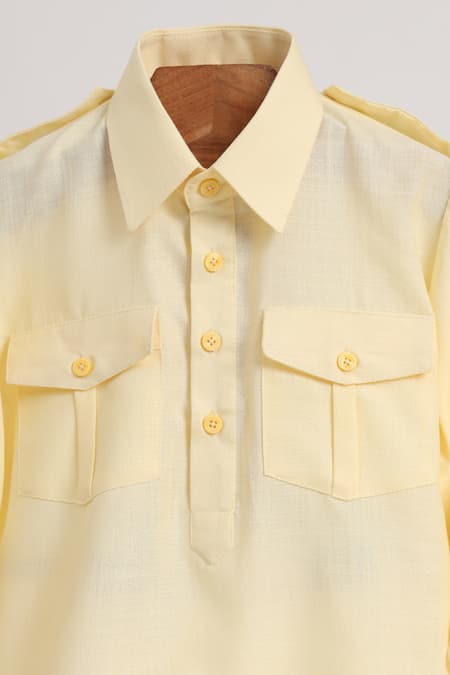 Minime Organics_Yellow Cotton Light Pathani Kurta And Salwar Set _Online_at_Aza_Fashions