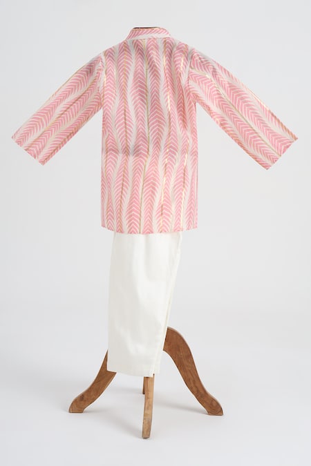 Minime Organics Pink Patterned Cotton Kurta & Pyjama Set 