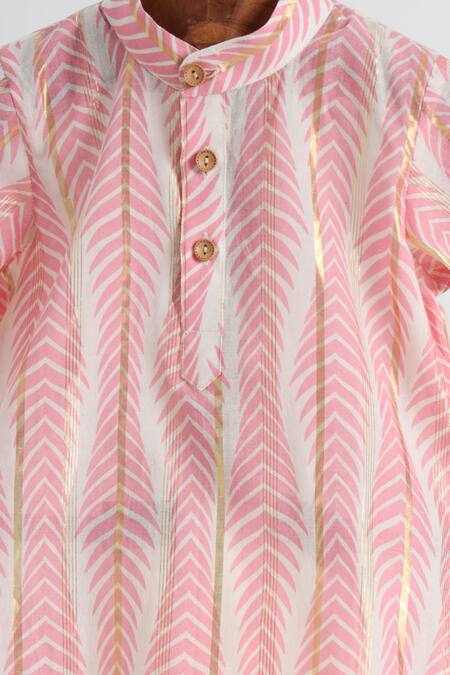 Minime Organics_Pink Cotton Patterned Kurta And Pyjama Set _Online_at_Aza_Fashions