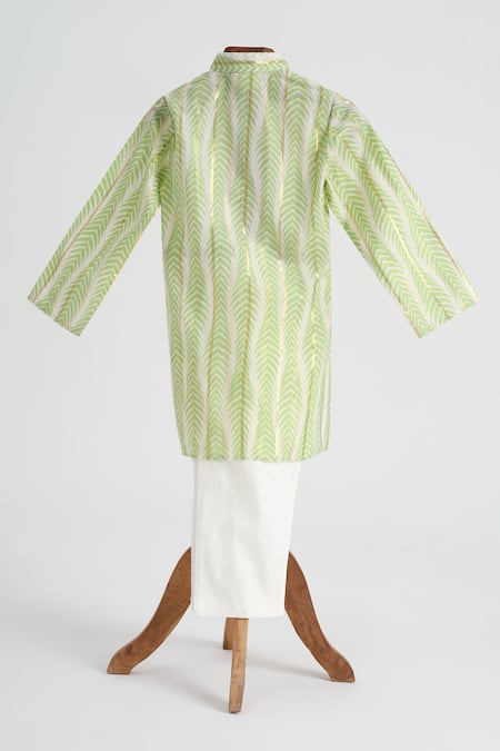 Minime Organics Green Patterned Cotton Kurta & Pyjama Set 