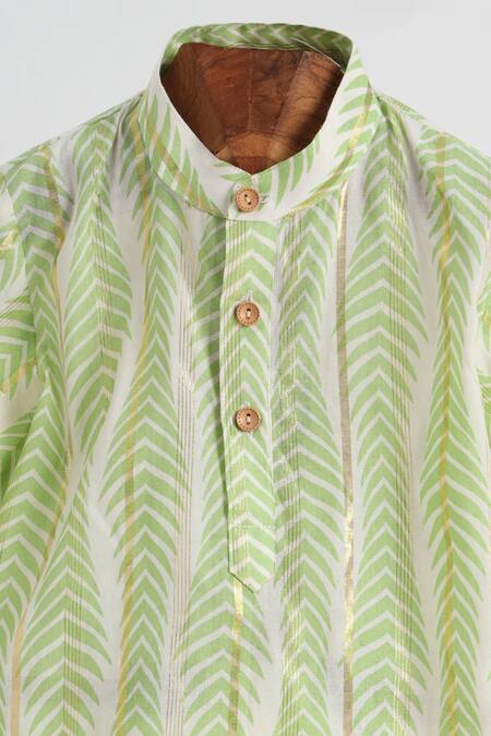 Minime Organics_Green Cotton Patterned Kurta And Pyjama Set _Online_at_Aza_Fashions