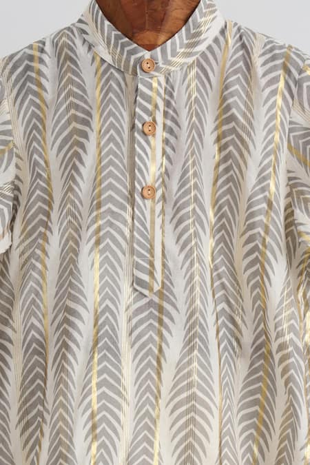 Minime Organics_Gray Cotton Designer Grey Kurta And Pyjama Set _Online_at_Aza_Fashions