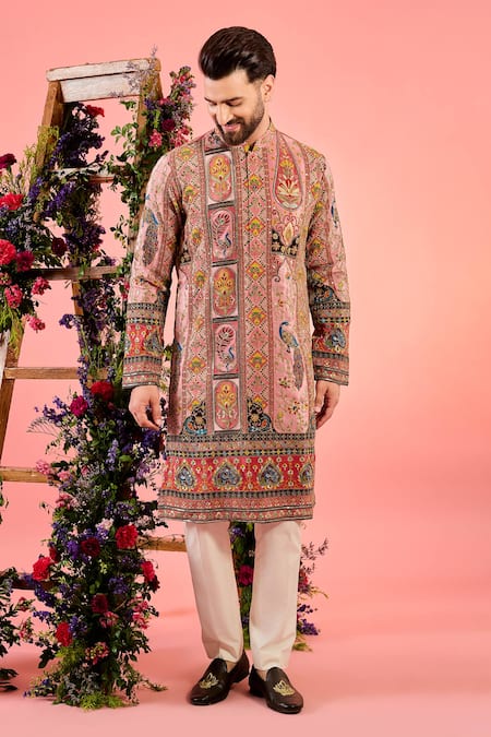 Kasbah Pink Chanderi Zari, Embroidery Chikankari Kurta 