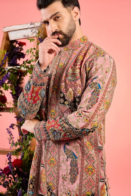 Buy_Kasbah_Pink Chanderi Zari, Embroidery Chikankari Kurta_Online_at_Aza_Fashions