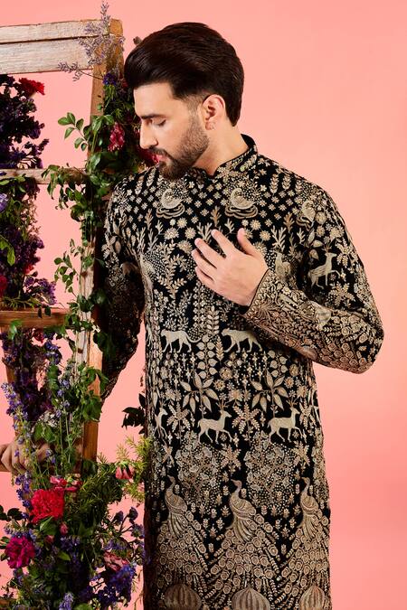 Buy_Kasbah_Black Georgette Sequins, Embroidery Midnight Kurta _Online_at_Aza_Fashions