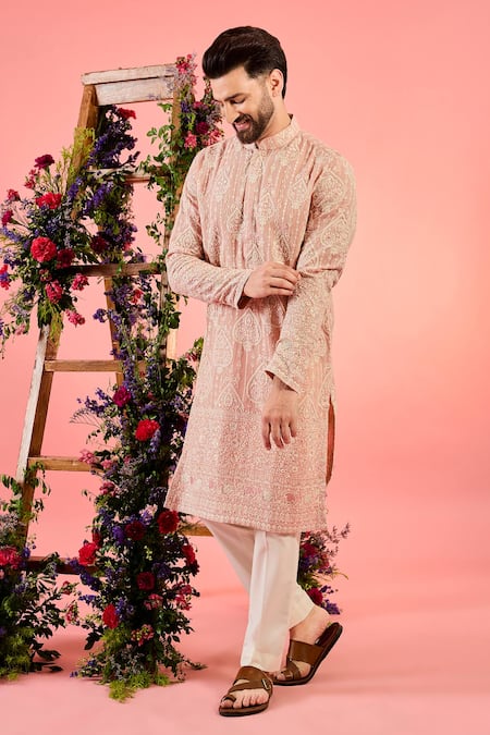 Kasbah Pink Georgette Embroidery Chikankari Kurta 