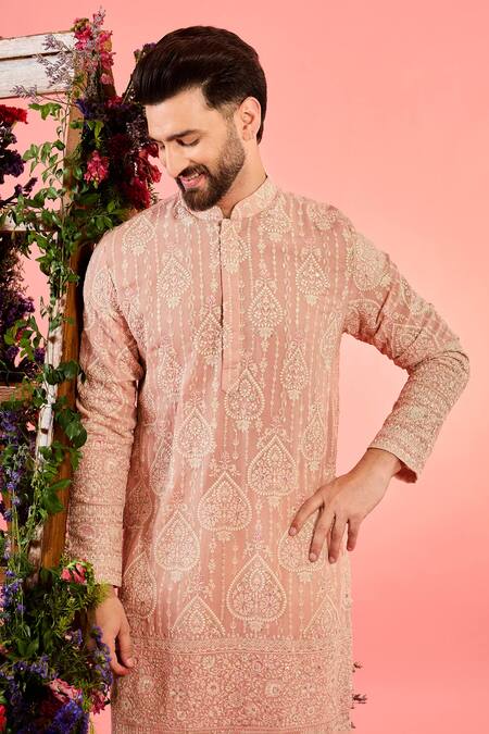 Kasbah_Pink Georgette Embroidery Chikankari Kurta _Online_at_Aza_Fashions